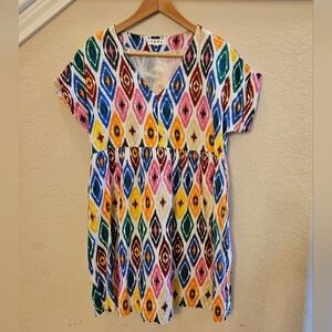 THML vibrant multi-color ikat print V-neck short cap sleeves Women's Size Small